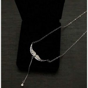 New with box Sterling Silver Wings Drop Necklace
